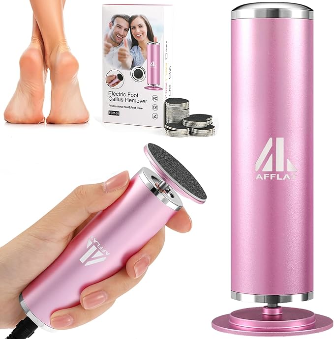 AFFLAT Electric Foot Callus Remover, Adjustable Speed (0-800Rpm), Adjustable Speed Foot Scrubber with 60 Pcs Sandpaper Discs, Electric Callus Remover for Feet,Pedicure Tool for Men and Women,Pink