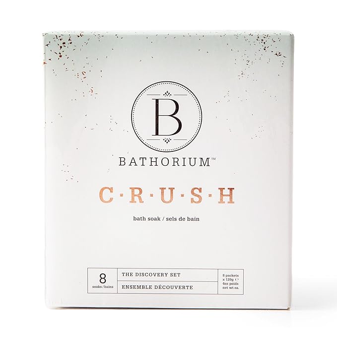 Bathorium Crush 8-Pack Signature Discovery Set, Luxury Bath Soaks, Dead Sea Salt, Epsom Salt, pH Balanced for Women, Gift Set, Each Soak is 4 oz