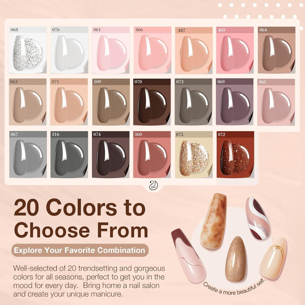 AZUREBEAUTY Dip Powder Nail Kit Classic Brown Nude Collection Glitter Fall 20 Colors Neutral Chocolate Skin Tone Dip Liquid Set with Base/Top Coat Activator French Art Manicure Salon Home