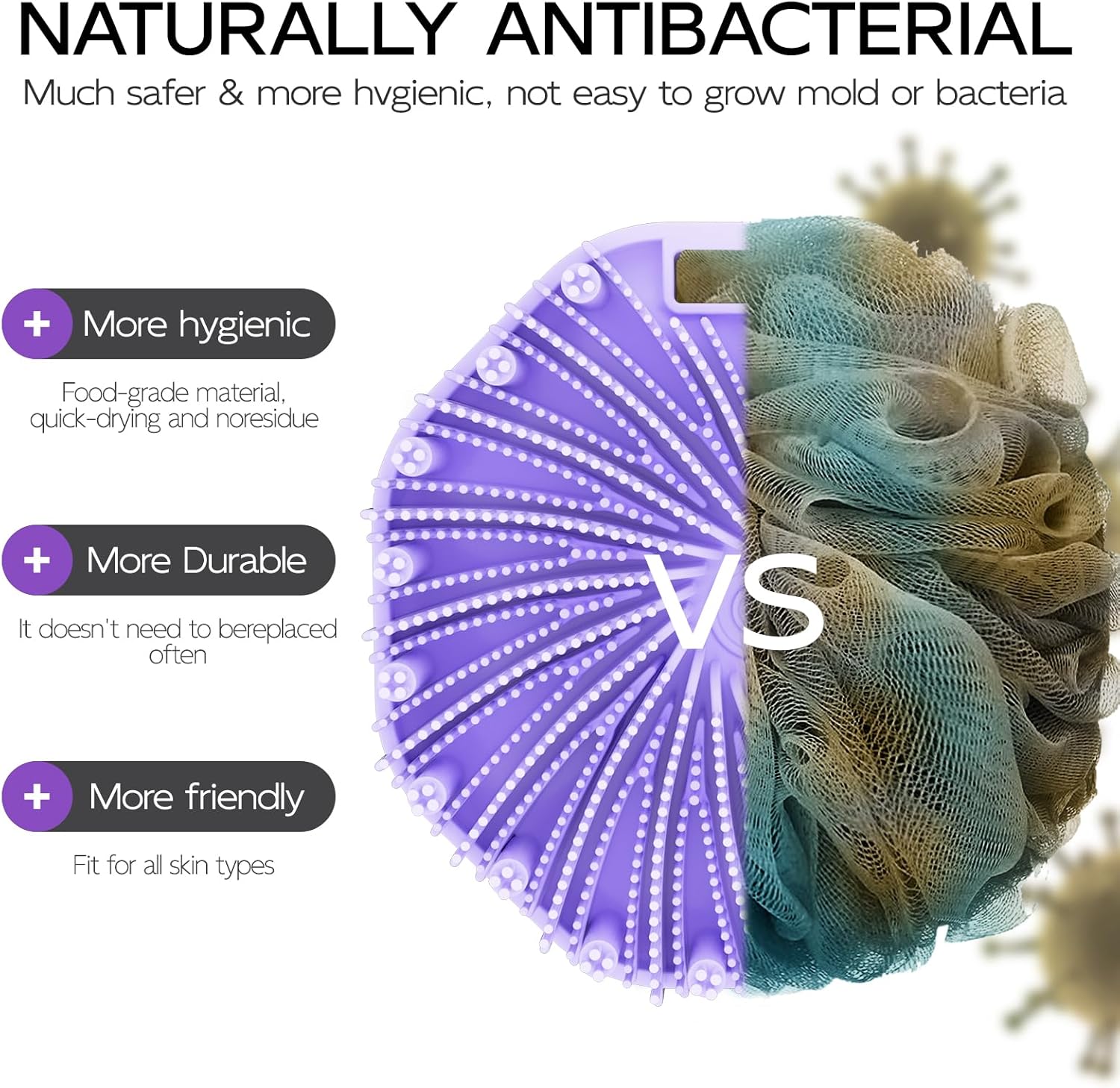 Silicone Body Scrubber 2 Counts, Exfoliating Body Wash Scrubbers Exfoliator, Shower Body Brush for Effective Showering Exfoliation and Gentle Massage (Black+Purple)