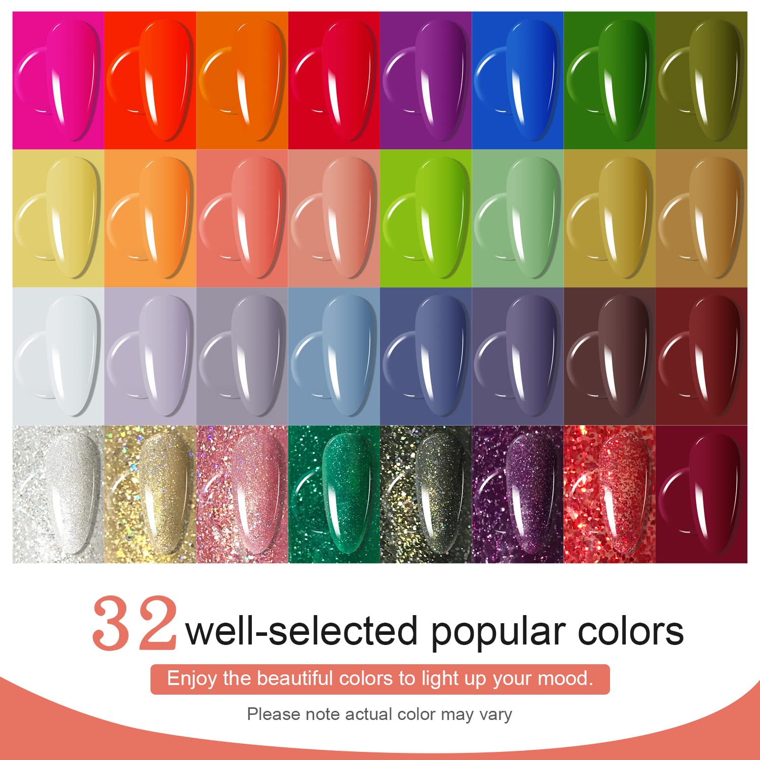 JODSONE Gel Nail Polish Kit with U V Light 32 Colors with Base Coat Matte Glitter Top Coat Gel Nail Set Manicure Salon Tools