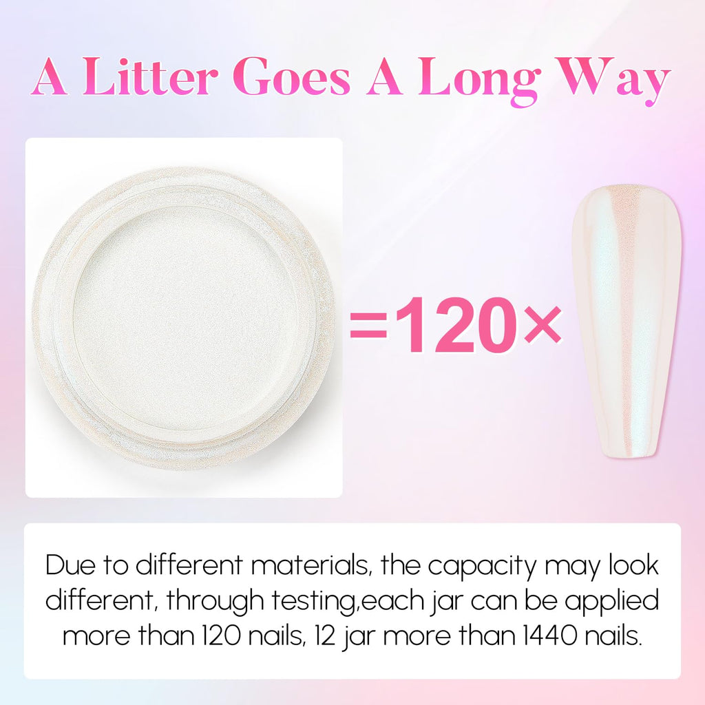 AIMEILI Pearl Chrome Nail Powder, Vegan, Cruelty Free, 12 Colors Aurora Metallic Holographic Mirror Effect Nail Art Pigment Iridescent Shell Glitter Nail Art