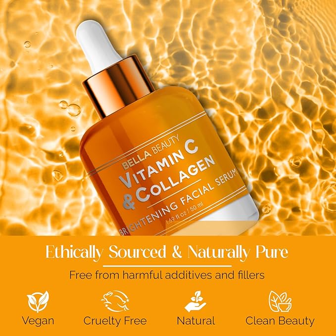 Bella Beauty Vitamin C Serum with Collagen - Dark Spot Reduction, Skin & Anti-Aging - Dermatologist Tested, Cruelty-Free Korean Skin Care for All Skin Types - 1.69 Fl. Oz