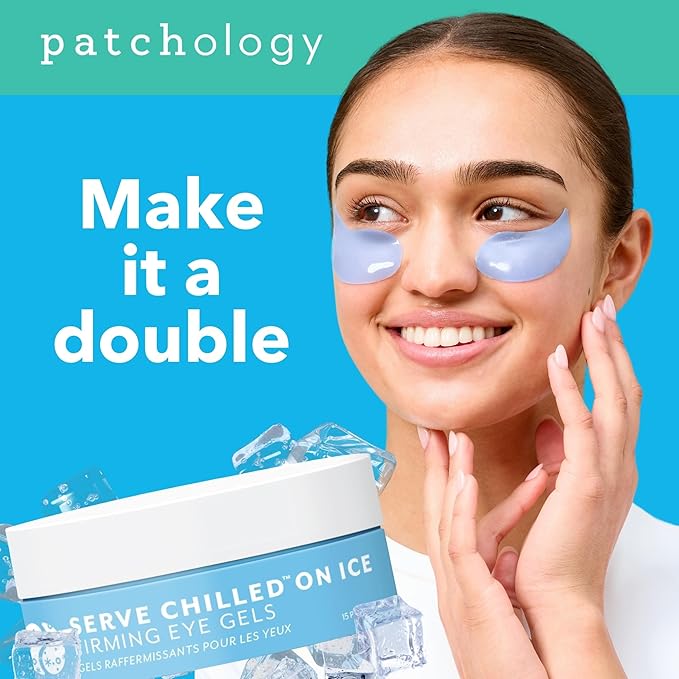 Patchology Iced Cooling Under Eye Mask Patches with Peptides, Cloudberry Oil and Bakuchiol. Cool eye gels to firm skin and soothe, reduce fine lines and under eye bags - by Patchology - 15 Pair Jar