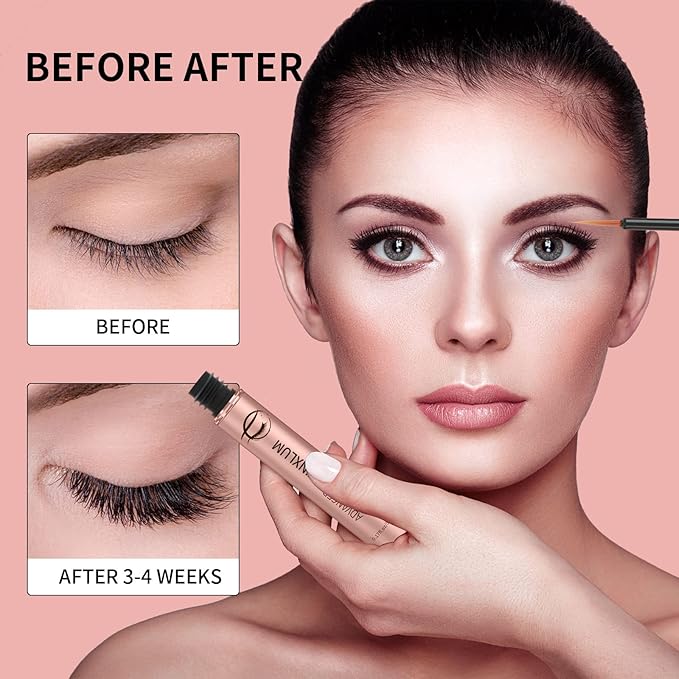 Premium Eyelash Growth Serum, Lash Growth Serum 5ML, Eyebrow Growth Serum with Peptides, Irritation-Free Eyelash Serum to Grow Lashes, Lash Boost for Fuller, Longer, Thicker, and Stronger Lashes, Pink