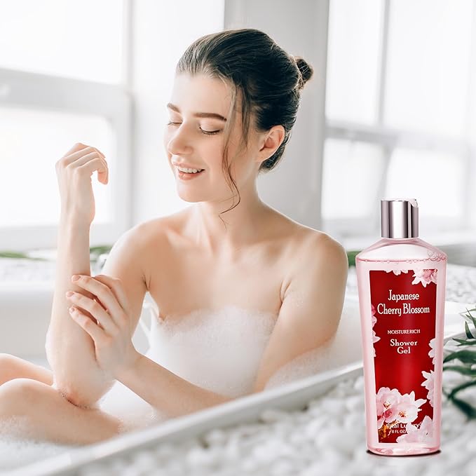Japanese Cherry Blossom Shower Gel and Body Cream Set - Nourishing and Moisturizing Daily Skincare - 8 fl.oz / 236mL Each, Birthday Mother's Valentine's Day Gifts for Her and Him