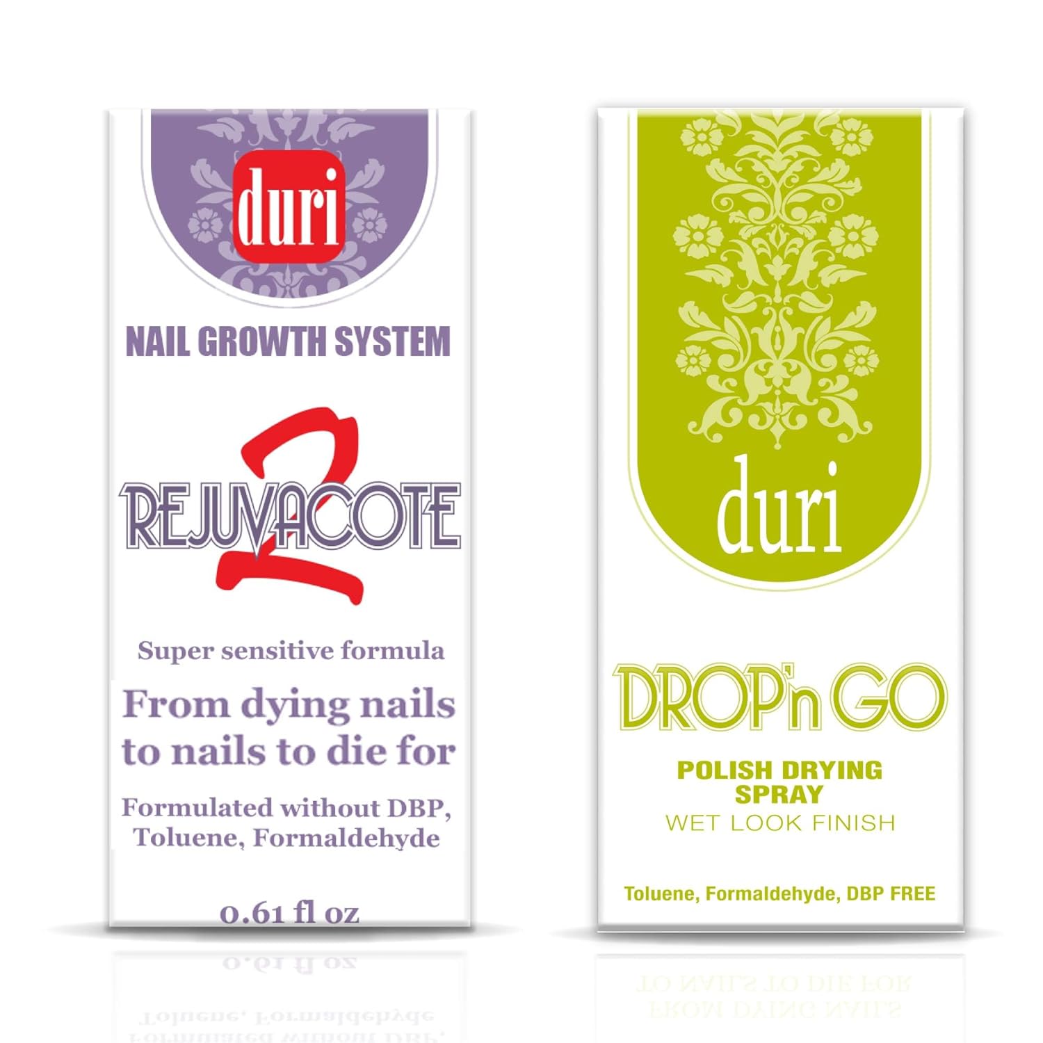 duri Rejuvacote 2 Nail Growth System Base and Top Coat, Drop'n Go Nail Polish Drying Drops - Nails Hardening, Growth, Damage Repair, Chipping, Breaking and Brittle Treatment (0.61 fl.oz) Combo Pack