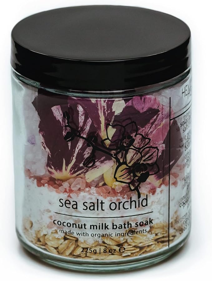 Hemlock Park Sea Salt Orchid Coconut Milk Bath Soak | Organic Coconut Milk, Botanicals, Dead Sea, Epsom, and Himalayan Pink Mineral Salts | 9.5 oz Jar