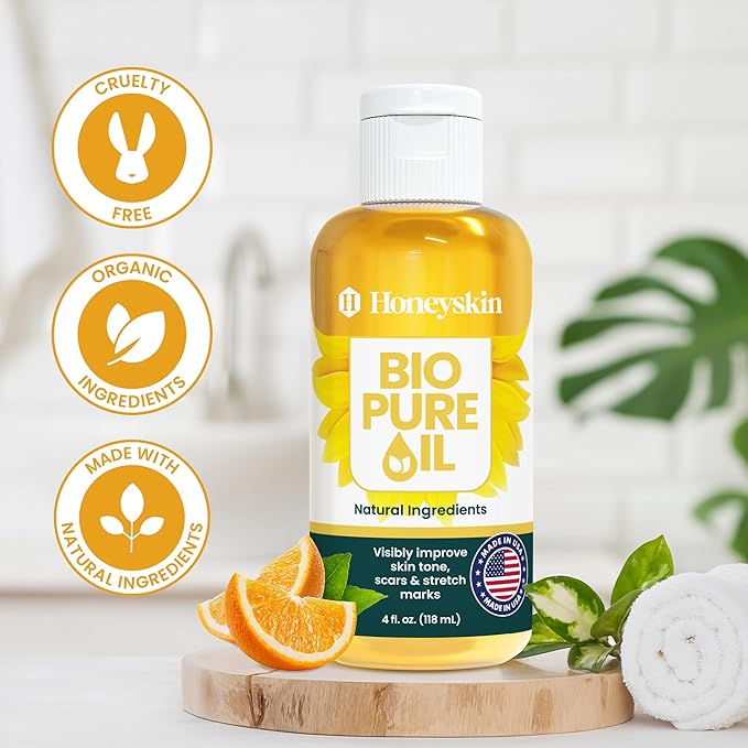 Bio Pure Skincare Oil - Moisturizer for Dry Skin - Pregnancy Stretch Mark Prevention - Oil for Scars - Stretch Mark Treatment with Sweet Almond for skin (4oz)
