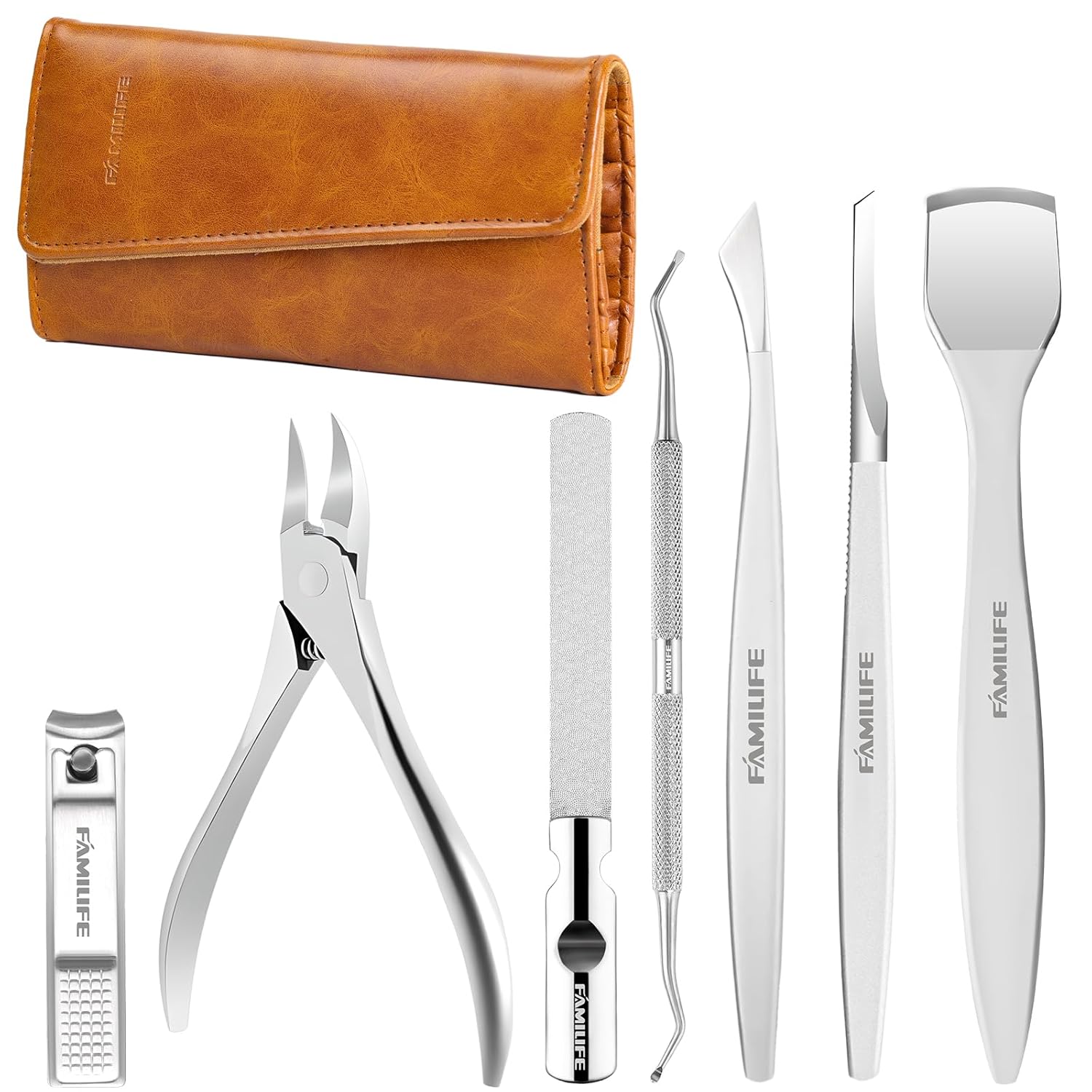 Famlife 7-Piece Professional Pedicure Kit with Toenail Scissors Cuticle Trimmer Nail File Pedicure Knife Blade,Stainless Steel Tools Ingrown Toenail Removal Kit for Nail Care