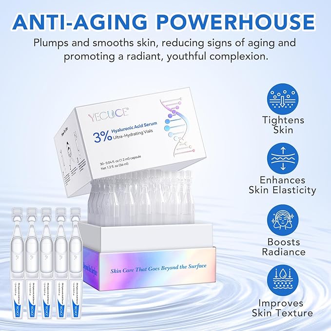 Ultra Hyaluronic Acid Serum For Face - 3% Hyaluronic Acid Tubes 30 Vials, Intensive Moisturizing, Skin Tightening, Skin Barrier Repair, Anti Aging(pack of 2)
