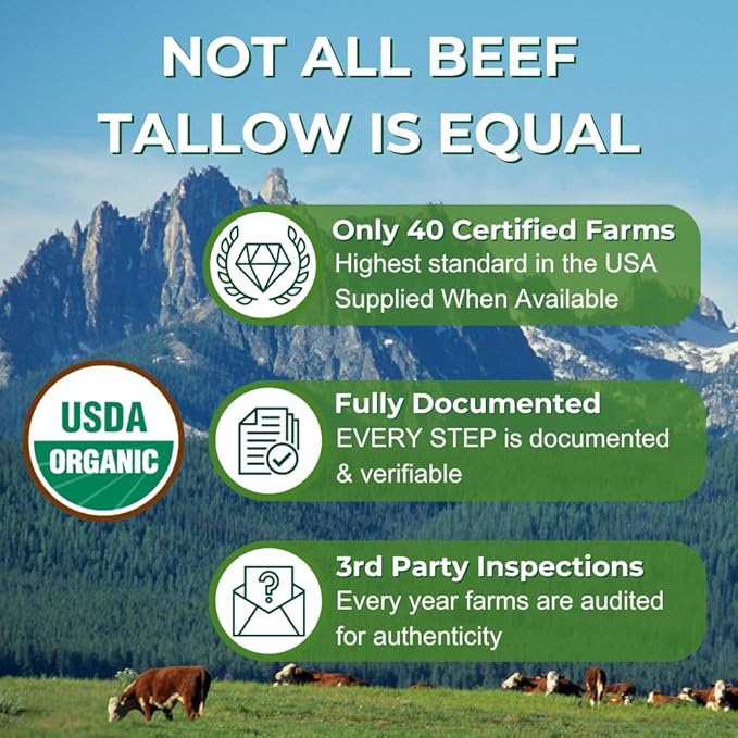 Organic Beef Tallow for Skin – USDA-certified Whipped Tallow Balm for Skin Face and Body with Jojoba Oil and Cocoa Butter – Unscented and Herb-Infused – 2 oz.