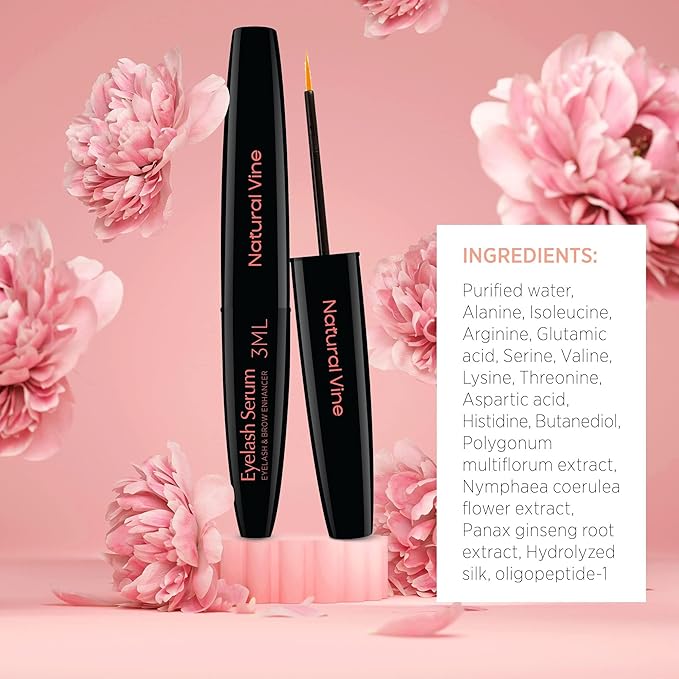 Natural Vine Eyelash Growth Serum: Lash Enhancing Serum with Advanced Formula to Boost Longer Fuller and Thicker Looking Lashes - Vegan & Cruelty-Free for Sensitive Eyes 3mL 3 Months Supply