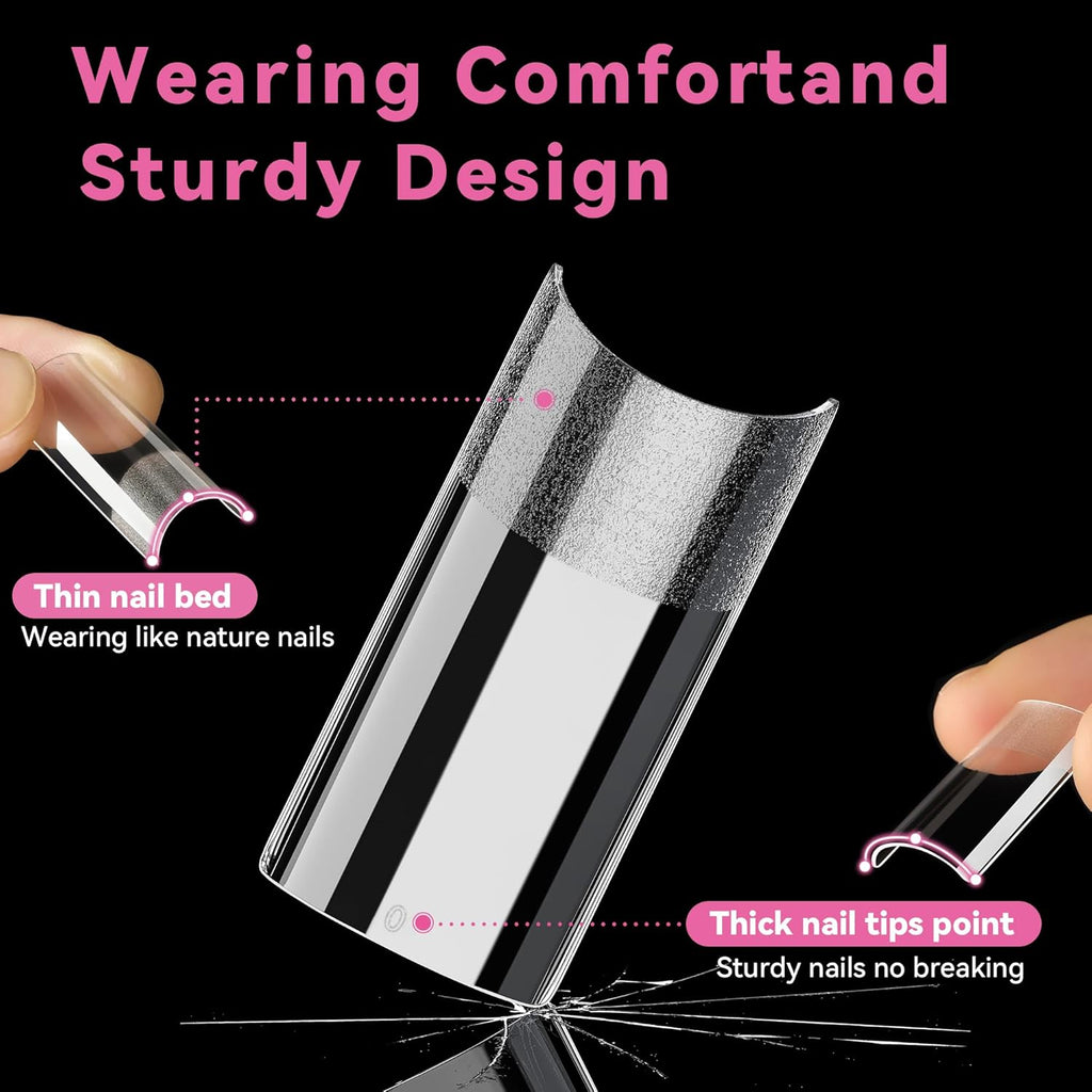UNA GELLA No C Curve Medium Square Nail Tips 504 Pcs Half Cover Square Gel Nail Tips Pre-file Half Matte Straight Nails Tips Clear Fake Nails For Nail Extension Home DIY Salon with Box