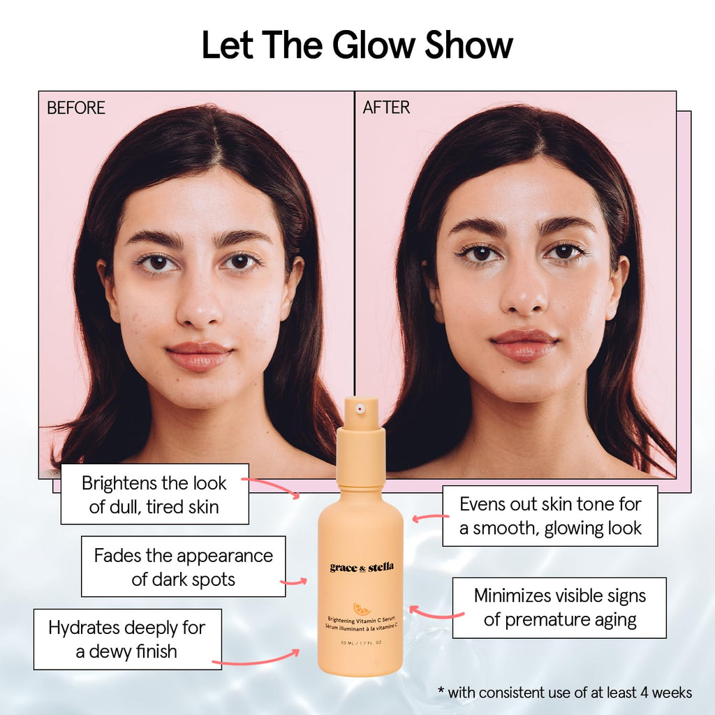 grace & stella Vitamin C Serum for Face (50ml /1.7 fl oz)- Brightening Vitamin C for Face with Hyaluronic Acid Serum To Reduce Dullness & Dark Spots - Vegan Skincare