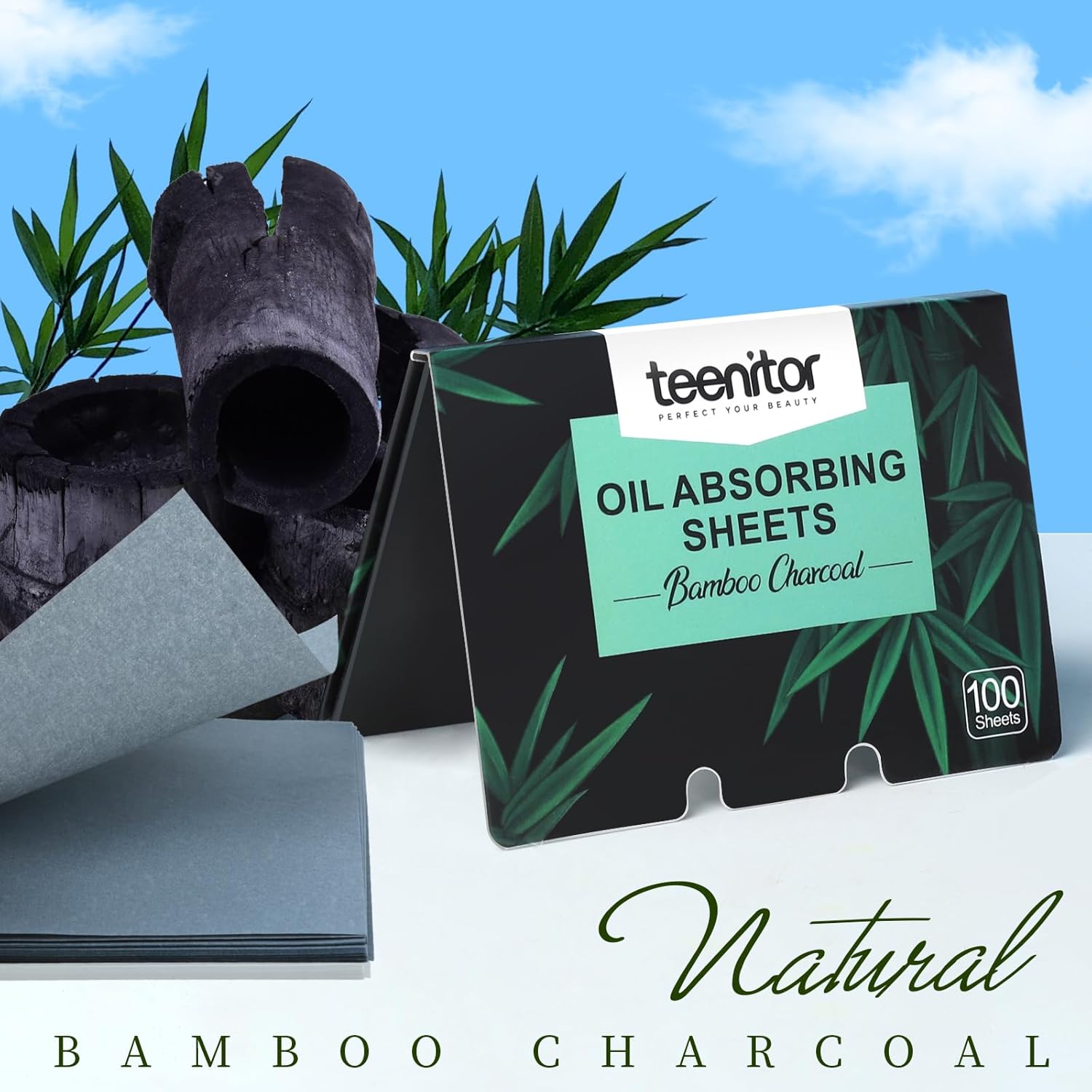 Teenitor Bamboo Charcoal Blotting Paper - 1200 Count Oil Absorbing Sheets for Oily Skin Face Oil Control Film