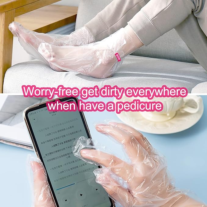 Paraffin Wax Liners for Feet and Hand, 200pcs Larger and Thicker Plastic Hand and Foot Bags, Plastic Paraffin Bath Mitt Glove and Sock Liners Paraffin Wax Mitts (paraffin gloves for hands and foot)