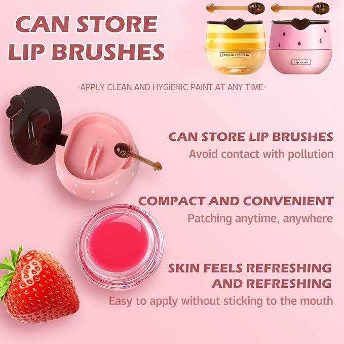 Bee Lip Balm Honey Pot,8PCS Lip Mask Overnight,Hydrating Prevention Dry and Cracked Lip Scrubs Exfoliator Lip Care,Moisturizing Lip Sleeping Mask Reduces Lip Lines