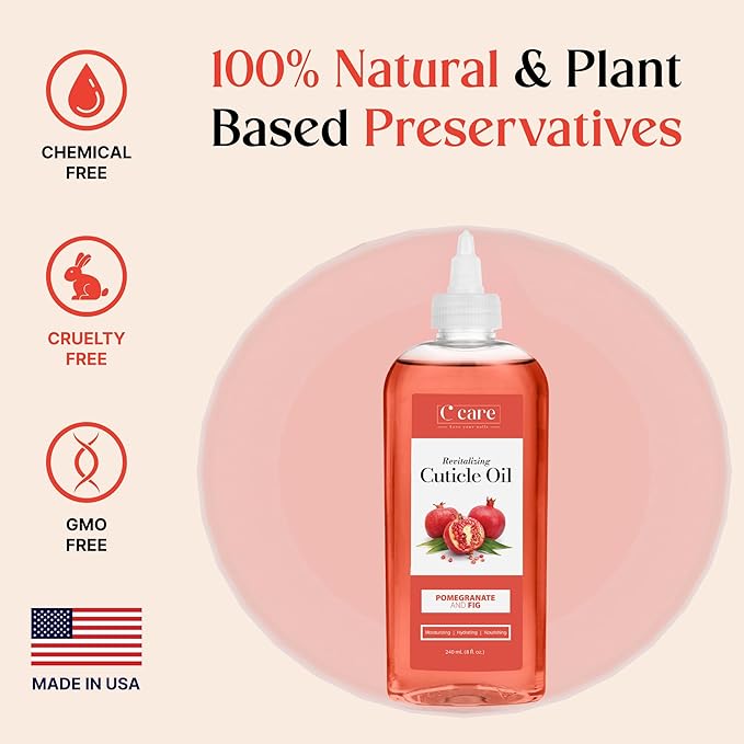 C CARE Pomegranate and Fig Cuticle Oil For Nails - Repairs Cuticles Overnight - Moisturizes and Strengthens Nails and Cuticles - 8oz