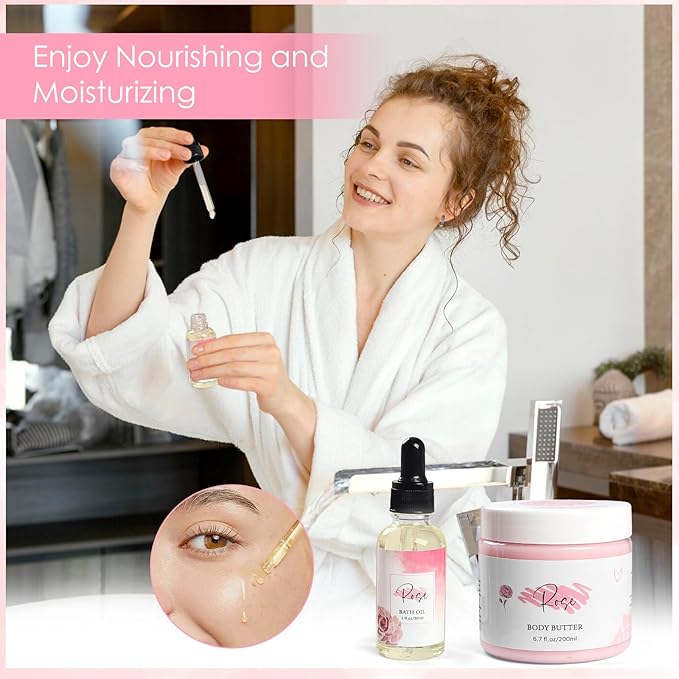 Mother's Day Gifts，Rose Spa Gifts Set, Bath Gifts Set for Women, Relaxing Spa Gift Basket for Women, Self Care Package, Home Spa Products, Birthday Gifts for Mom Mother's Day (Rose)