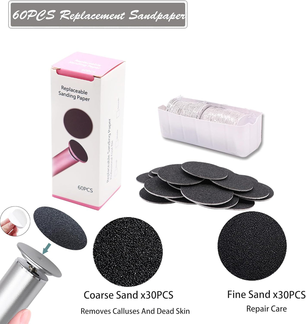 Electric Callus Remover Powerful Electric Foot File Grinder Sander Machine with Speed Controller and 60PCS Replacement Sandpaper Disk Pedicure Feet Care Tool for Dead Skin Removal Gray