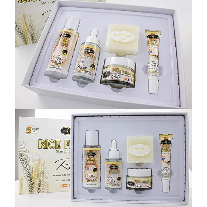 AICHUN BEAUTY Organic Rice Facial Skin Care Set Hydrate Rejuvenating Essence Soap Toner Face Serum Eye Cream Gift Box 100g+100ml+40ml+50ml+25ml 5PCS
