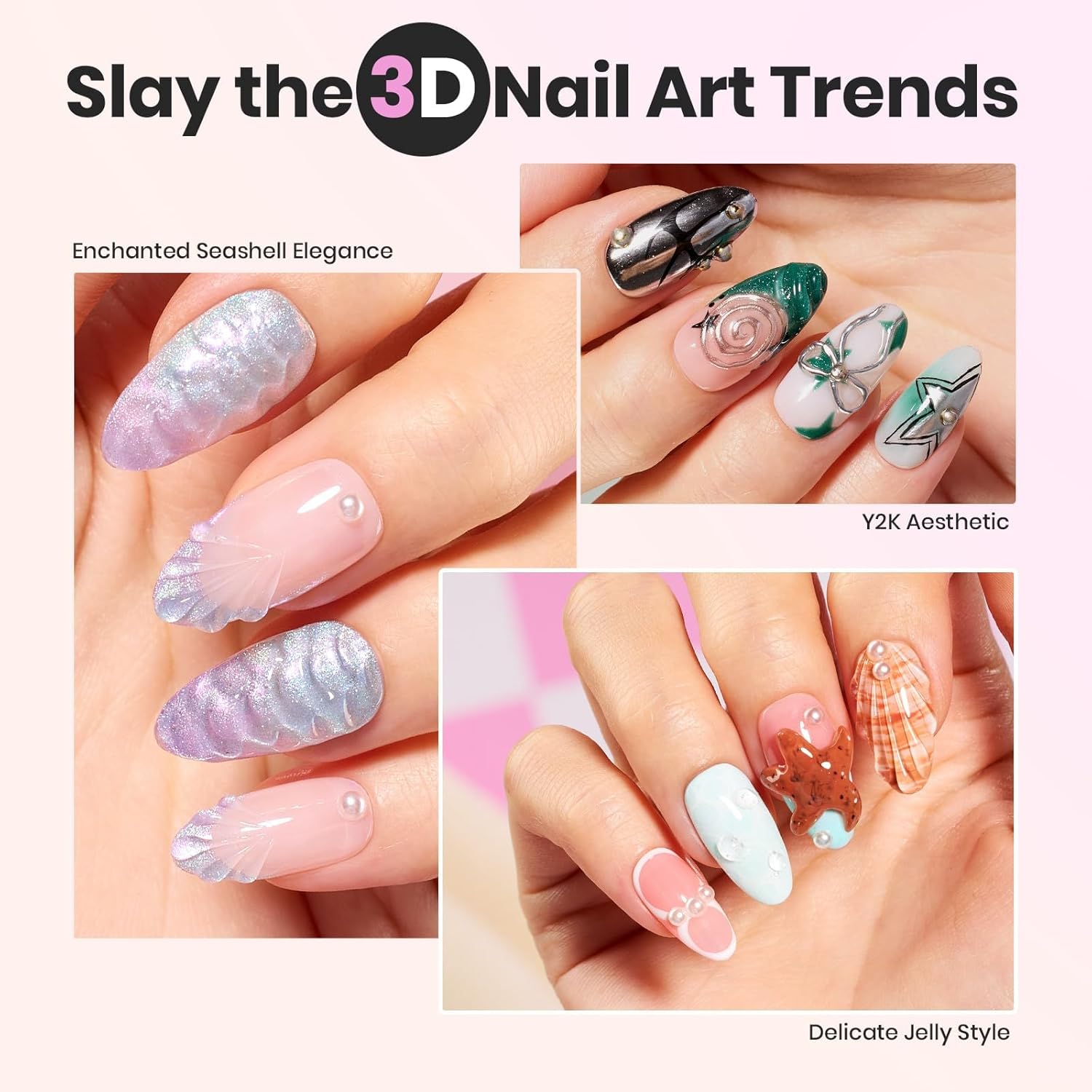 Beetles Solid Builder Gel for Nails, 20g *4 Colors Clear Pink White 3D Sculpting Gel Non-Sticky Hand Carving Nail Glue for 3D Nail Art with 3D Mold Chrome Nail Powder Tools Salon DIY at Home