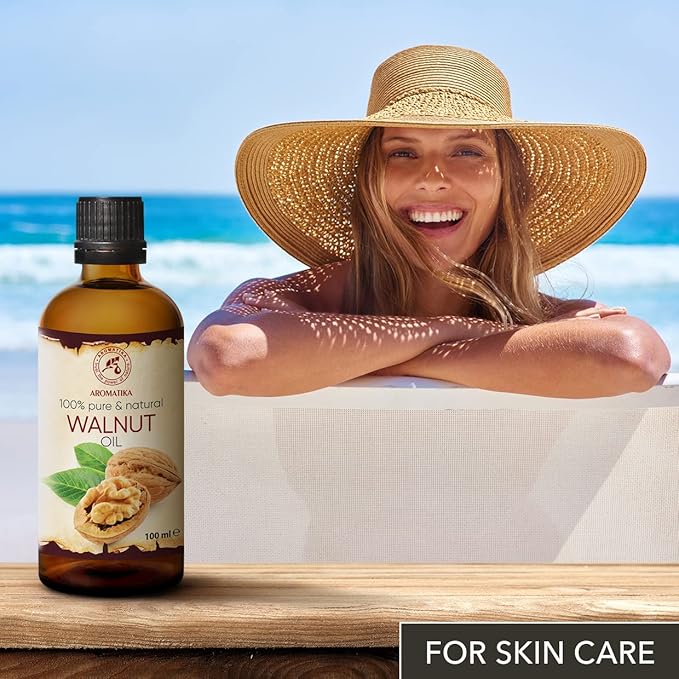 AROMATIKA Walnut Oil 3.4 fl oz - Juglans Regia Seed Oil - USA - 100% Pure - Intensive for Face Care - Body - Hair - Skin - Nails - Hands - Good w/Essential Oil