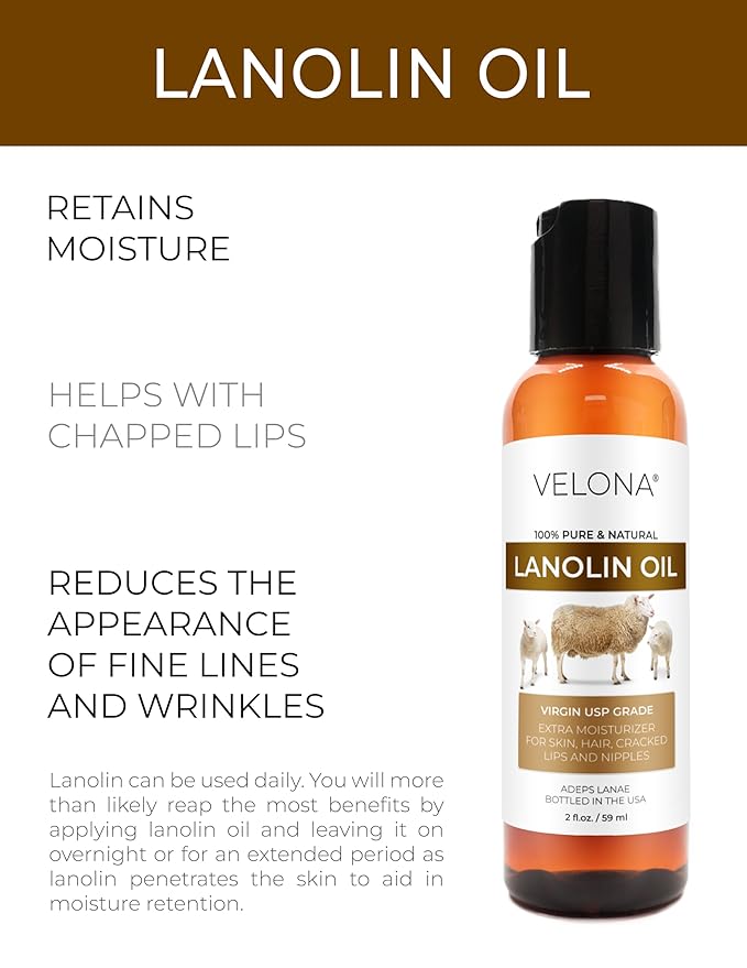 velona Lanolin Oil USP Grade 2 fl oz | 100% Pure and Natural Carrier Oil | Refined, Cold pressed
