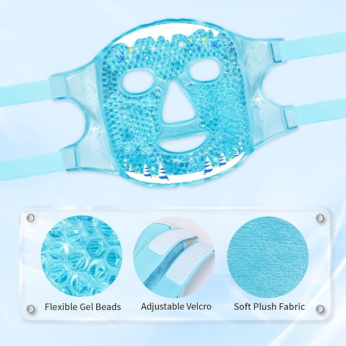 Cold Face Eye Masks Ice Face Mask Hot Cold Compress for Dark Circles, Puffiness, Migraines, Headache, Stress, Redness, Cooling Face Masks for Women Man, Skin Care