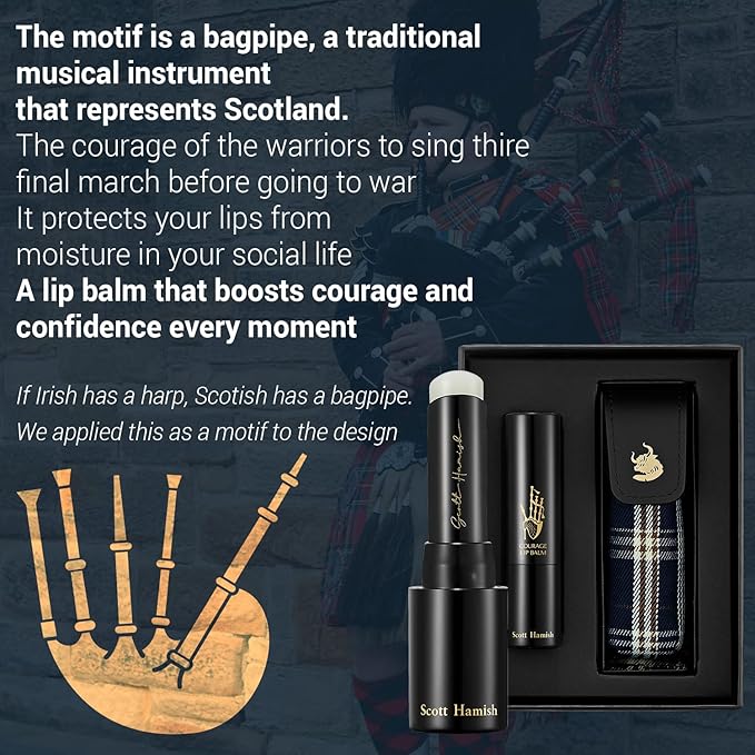 Courage Lip Balm & Case Gift Set - Pure Cowhide Leather Chapstick Holder with Hydrating Lip Balm for Dry Cracked Lips - Flavored LipBalm & Holder Gift Set for Men