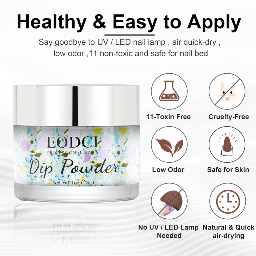 Dip Nail Powder, Moon Star Glitter Color Dip Powder Nail Art Starter Manicure DIY - No Needed Nail Lamp Curing - Long lasting Odor-Free Nail color for Professionals & At-Home - 1 oz