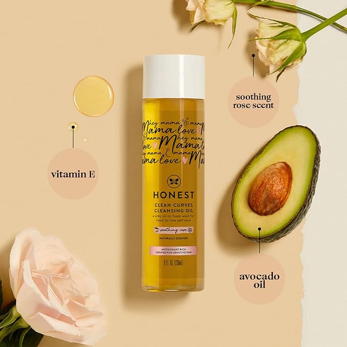 The Honest Company Honest Mama Clean Curves Cleansing Shower Oil | Naturally Derived, Soap Free | Avocado Oil, Vitamin E | 8 fl oz
