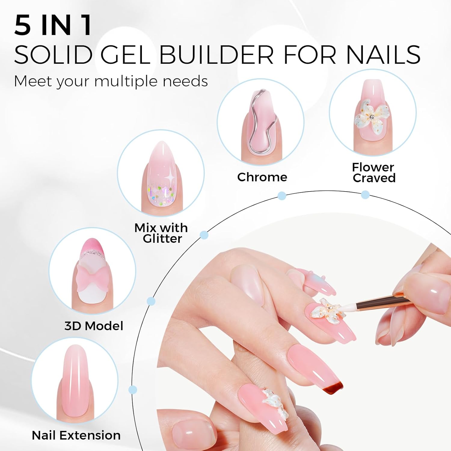 TOMICCA 3D Nail Gel Sculpting Gel for Nail Art 50g Gel Nail Art Non Sticky Hand Carving Gel UV LED Nail Extension Gel Solid Builder Gel for Nails Nude Pink