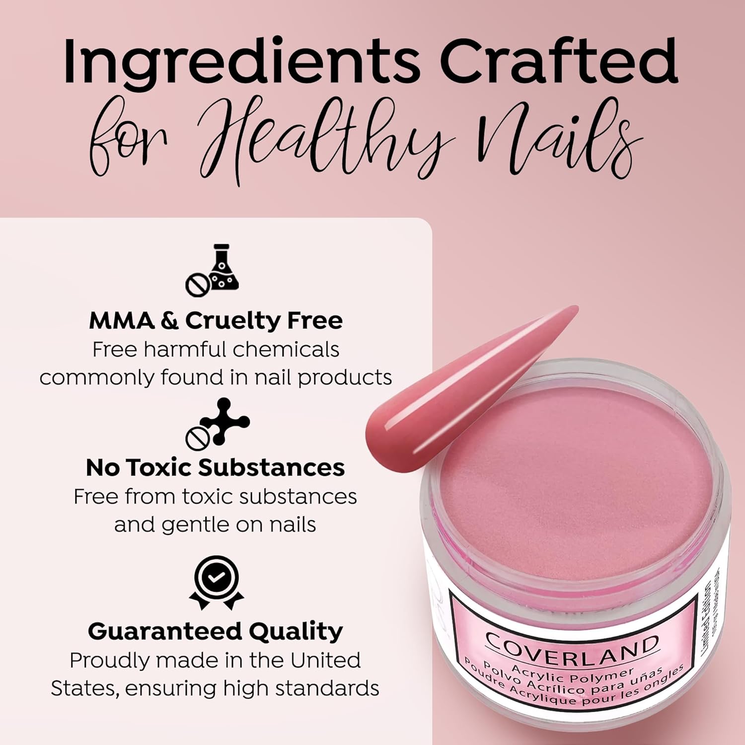 Tones Coverland Acrylic Nail Powder "French Rose" - Limited Edition Acrylic Powder for Nail Design, Sculpting, and Masking Nail Bed Imperfections - Professional Acrylic Nail Supplies - (1.5 Oz)