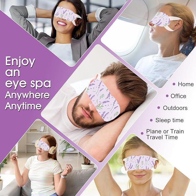 20 Pack Steam Eye Masks for Dry Eyes, Disposable Heated Eye Mask Self Heating Warm Compress for Eyes, Relief Eye Fatigue Hot Sleep Mask for Men Women, Lavender