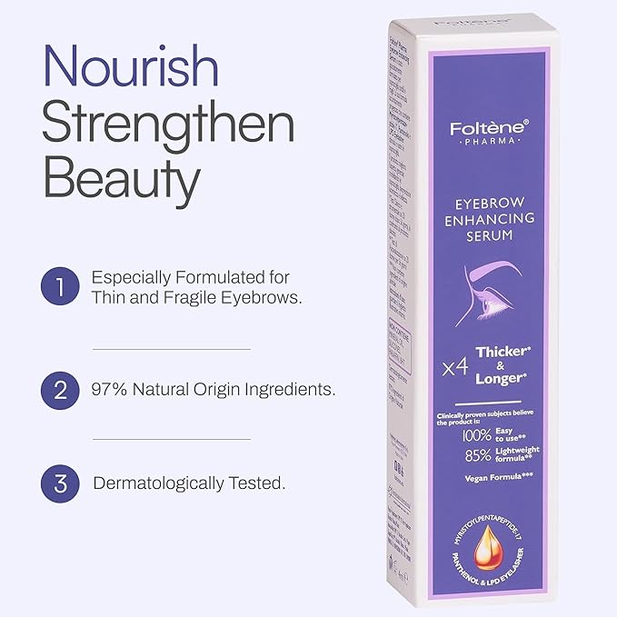Foltene PHARMA Eyebrow Serum - Clinically Proven Brow Growth Serum for Fuller, Thicker Brows - Advanced Formula with Peptides & Panthenol - Best Eyebrow Hair Growth Serum for Nourishment & Strength