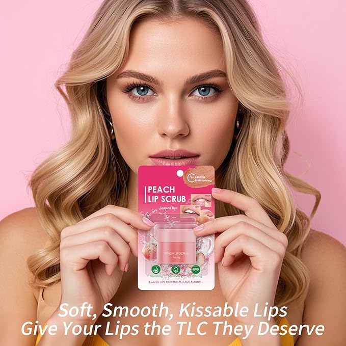 Cherry Lip Mask+Peach Lip Scrub for Women Dry, Cracked and Dark Lips – Lip Scrubber Exfoliator and Organic Lip Scrubs Exfoliator and Moisturizer with Lip Brush – Vegan, Cruelty-Free Lip Care Products