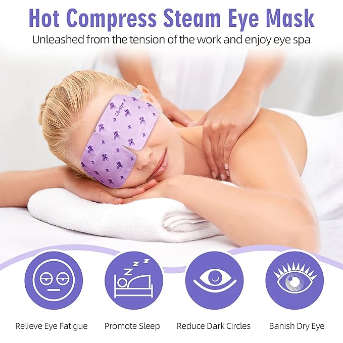Serfeymi 22 Packs Steam Eye Mask-Disposable Cornea Care Rest Self Heating Eye Mask,Warm Eye Compresses for Dry Eyes,Sleep,Spa,Travel Essentials & Relaxation Gifts,Stocking Stuffers-Lavender