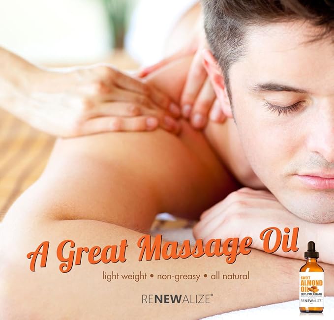 Organic Sweet Almond Oil MOISTURIZER - in 4 oz Glass Bottle with Dropper | Unrefined Cold Pressed Skincare Lotion | Essential Natural Personal Massage Oils for The Skin and Body