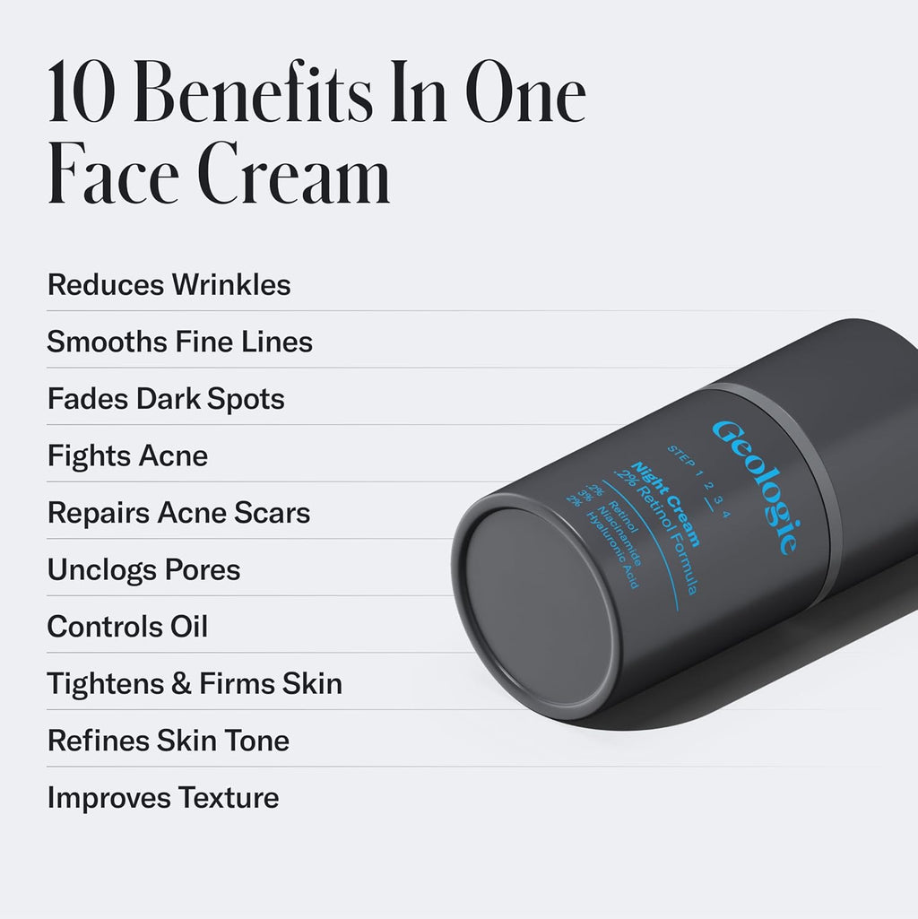Geologie Retinol Anti-Aging Face Cream for Sensitive Skin | Beginner-Friendly .1% Retinol Formula | Effective Results | Reduces Wrinkles | For Men & Women
