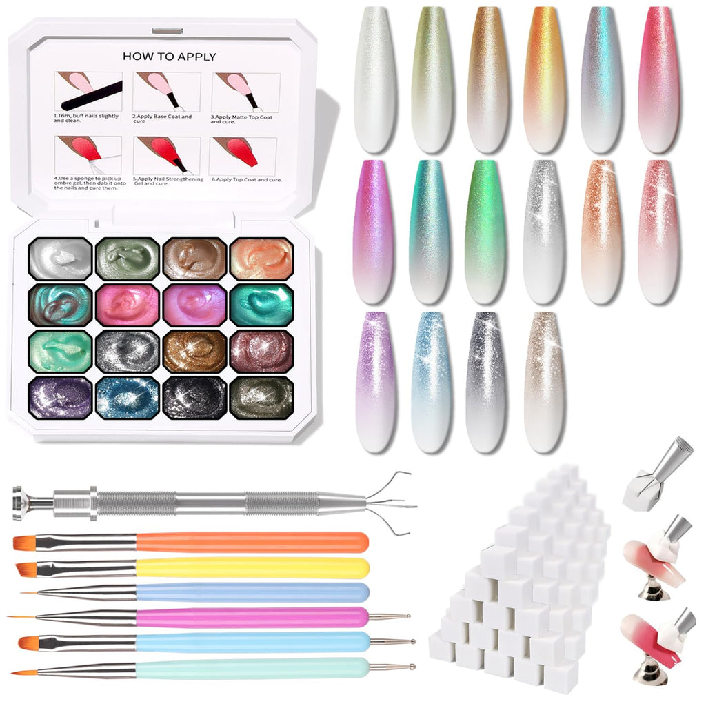 Sponge Pat Paint Nail Gel, Ombre Nails Gradient Gel Nail Blush Blooming Aura Nails Drawing Stripper Floral Painting DIY Nail Art, No Wipe, UV/LED Curing (16 Colors L)
