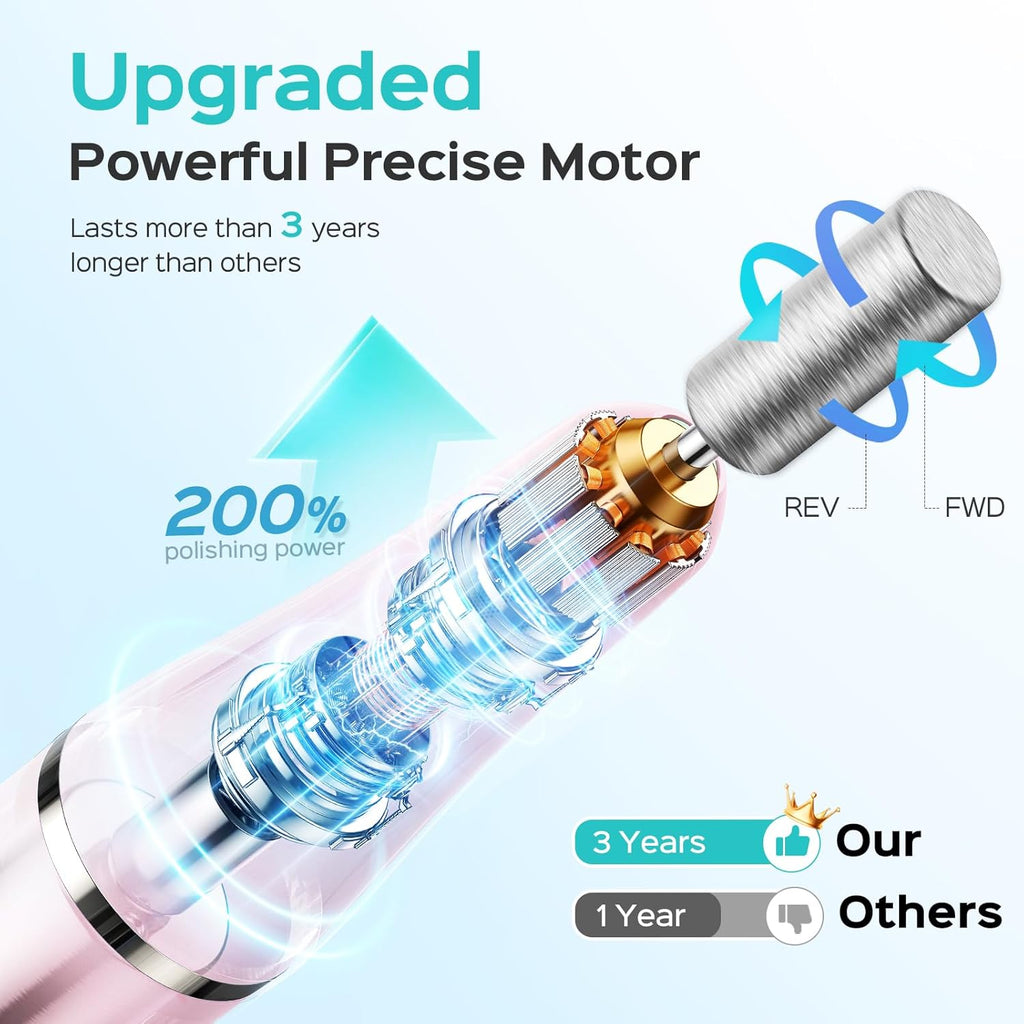 COSLUS Cordless Electric Nail Drill File: Nail Drill Machine with Stepless Speed Knob for Acrylic Gel Dip Powder Polish, Professional Portable Manicure Pedicure Rechargeable for Home Salon Use Pink