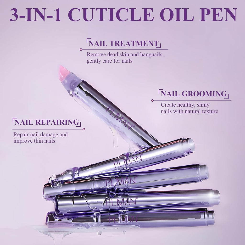 3PCS 3-in-1 Cuticle Oil Pen, Cuticle Pusher Nail Oil Pen with Ceramic Tip, Nail Care Pen, Cuticle Pusher Pen for Hangnails, Dry & Damaged Nail, Moisturize Strengthen Brighten Nails Care