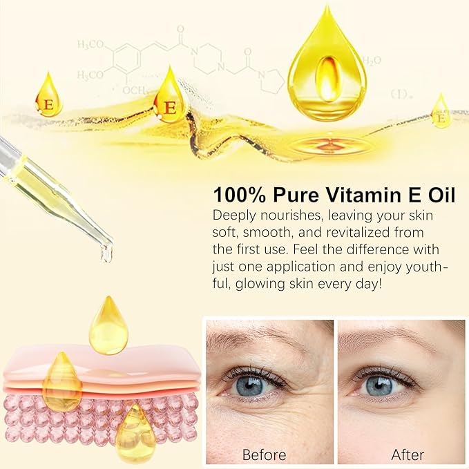 Pure Vitamin E Oil - 75,000 IU Vitamin E Oil for Face Skin, Scars, Face & Full Body Reduce Fine Lines & Scars, Moisturizing Skin, 2 Fl Oz