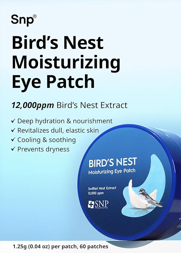 SNP [K Beauty Bird's Nest Aqua Moisturizing Eye Patch | Hydrating and Cooling for All Skin Types | Maximum Hydration Eye Patches | Korean Skincare Eye Mask | 60 Patches