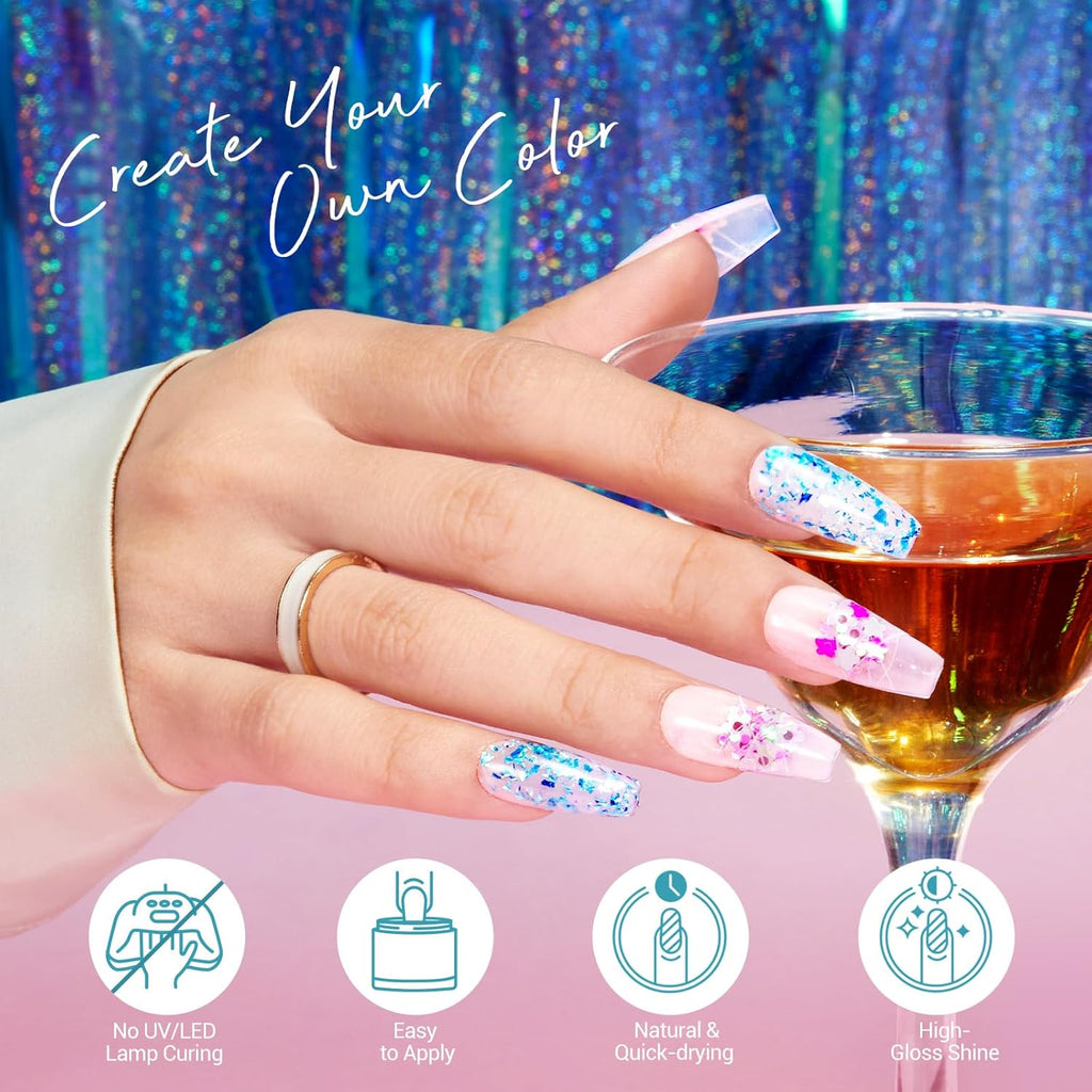 AZUREBEAUTY Dip Powder Nail Set, 6 Colors with Glitter in Pink and Aqua Blue, Light Dark Tones, No Lamp Needed, All Seasons, Dipping Powder Starter Kit for Manicure and Salon Use