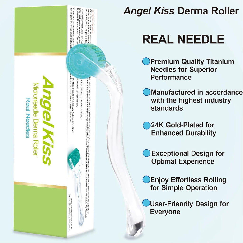 Derma Roller Titanium Real Needle 0.25mm - Angel Kiss 192 Individual Microneedling Roller with Case - Dermal Roller for Face - At Home Facial Skin Roller for Women Men