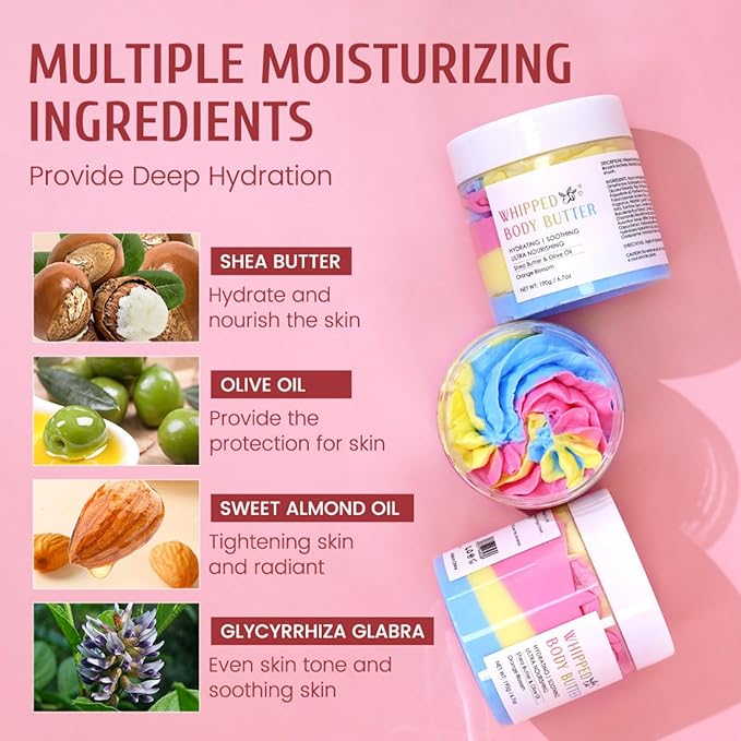 Whipped Shea Butter Skin Moisturizer - Body Butter for Women - Body Lotion for Dry Skin - Lightweight Body Cream for Women - Hydrating,Nourishing Soothing for All Skin Types - Birthday Christmas Gifts