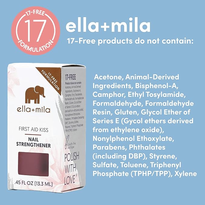 ella+mila "First Aid Kiss" Nail Strengthener and Growth treatment- Nail Repair Solution & Growth Treatment for Thin, Brittle & Damaged Nails - Nail Hardener with Vitamin E (0.45 fl oz)
